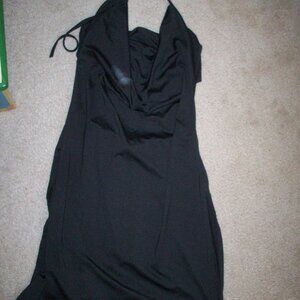 Halter Neck Backless Black Backless Cowl Neck Mini Tunic Dress Size 1, Bodycon